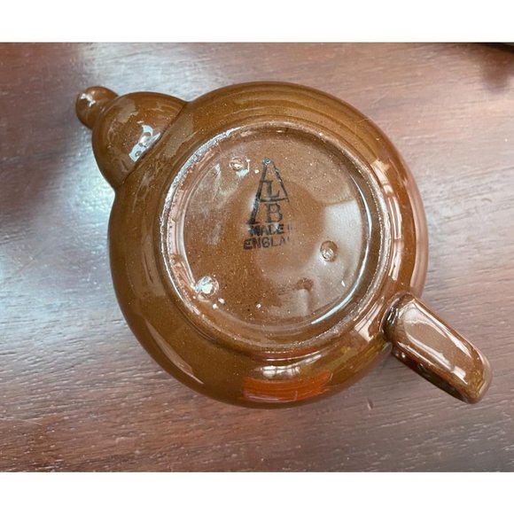 Vintage ALB Pottery Brown Betty Individual TEAPOT Yellow Green Stripes Made in E - Picture 7 of 7